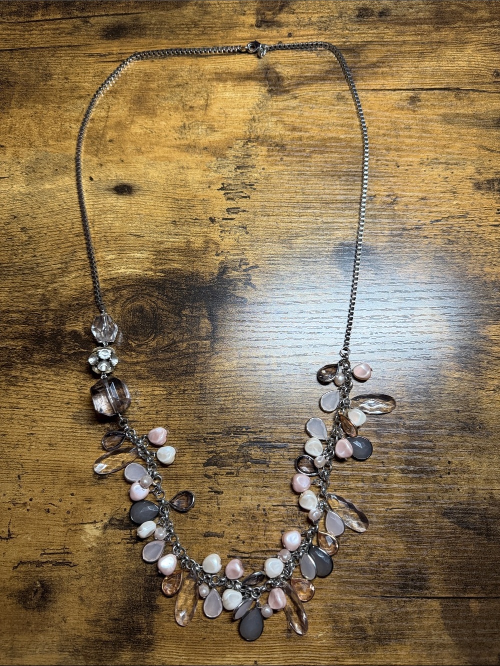 Women's Pink & Gray Multi-Teardrop Statement Necklace